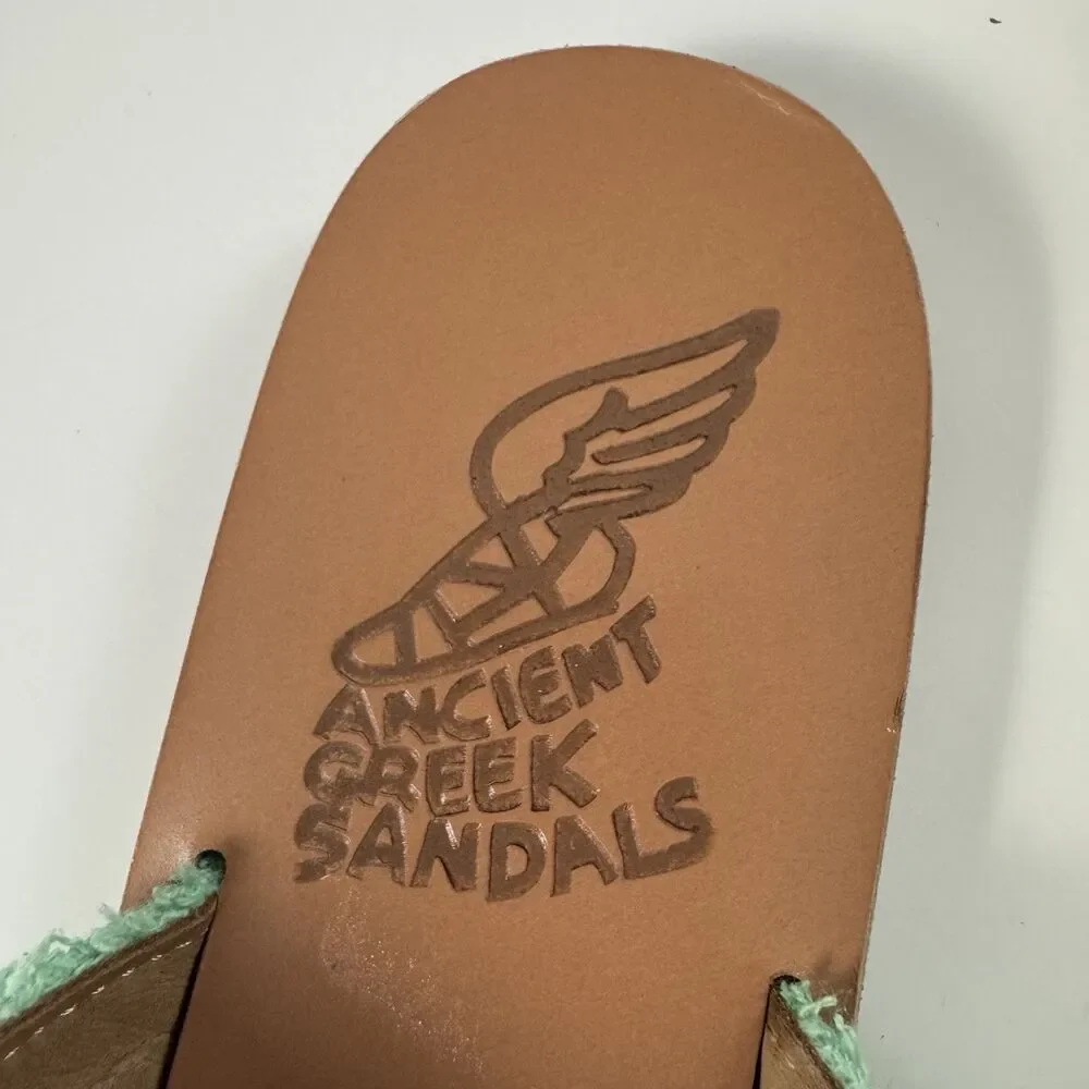 Ancient Greek Thais Terry Slide Sherpa Sandals Womens 41 US 10.5-11 Aqua Green